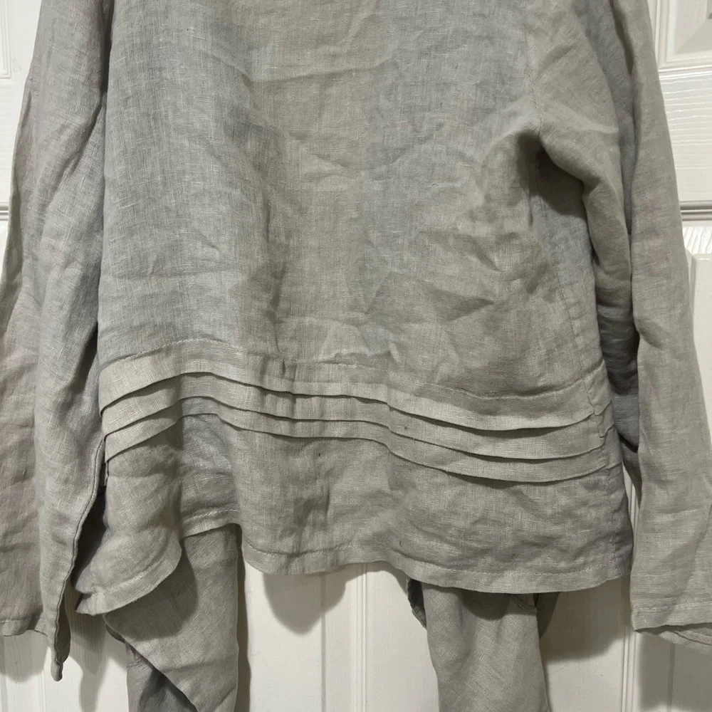 SAGA Women Sz M Blazer Cardigan Linen Lightweight Open Front Gray Lagenlook Boho